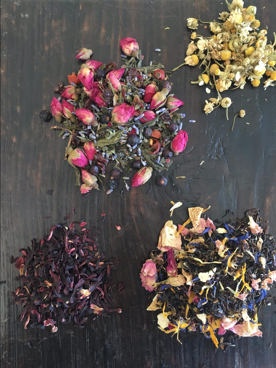 Fresh colourful loose leaf herbal tea