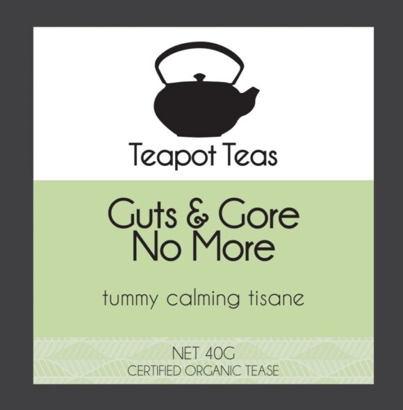 guts and gore no more_tummy calming tisane_teapot teas_label